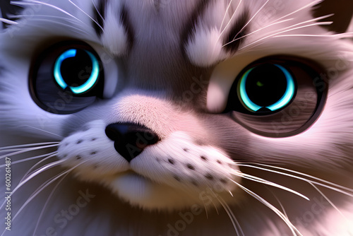 Close-up of an angry 3D cat created using Generative AI technology