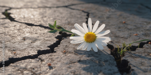 White flower growing in cracked stone, hope life rebirth resilience symbol © britaseifert