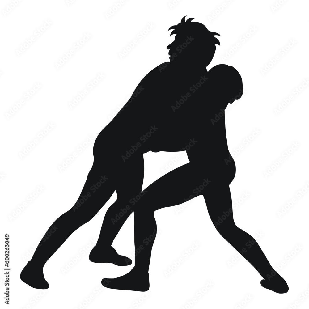 Vector black silhouette of a wrestler. Wrestling, duel, fight, struggle, combating. Greco Roman, freestyle, collegiate, scholastic, amateur  wrestling