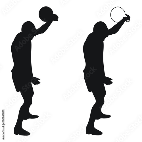 Set silhouettes athletes weight lifter lift kettlebell, weights. Weight lifting. Pull, push, bench press