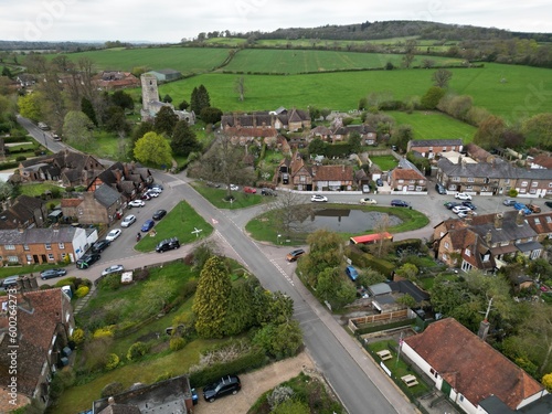 Aldbury Village centre Hertfordshire drone aerial view