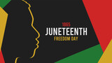 african american juneteenth greeting with red, yellow, and green abstract shape and with side view of head suitable for juneteenth celebrate on june 19th