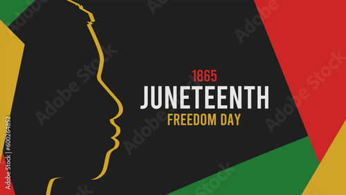 african american juneteenth greeting with red, yellow, and green abstract shape and with side view of head suitable for juneteenth celebrate on june 19th