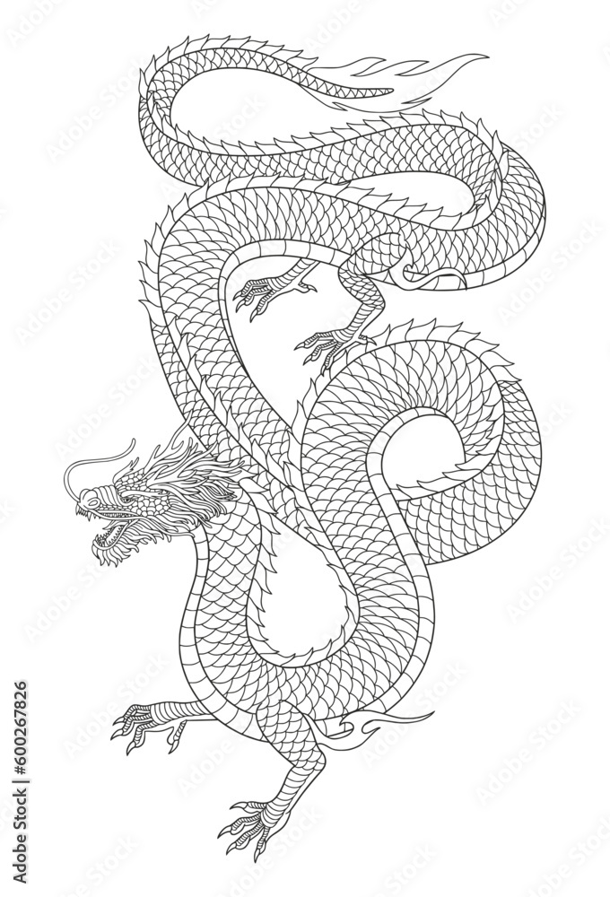 Line art of japanese dragon isolated on white background. vector illusration
Line art of japanese dragon isolated on white background. vector illusration