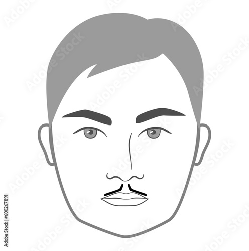 Painter's Brush mustache Beard style men face illustration Facial hair. Vector grey black portrait male Fashion template flat barber set. Stylish hairstyle isolated outline on white background.