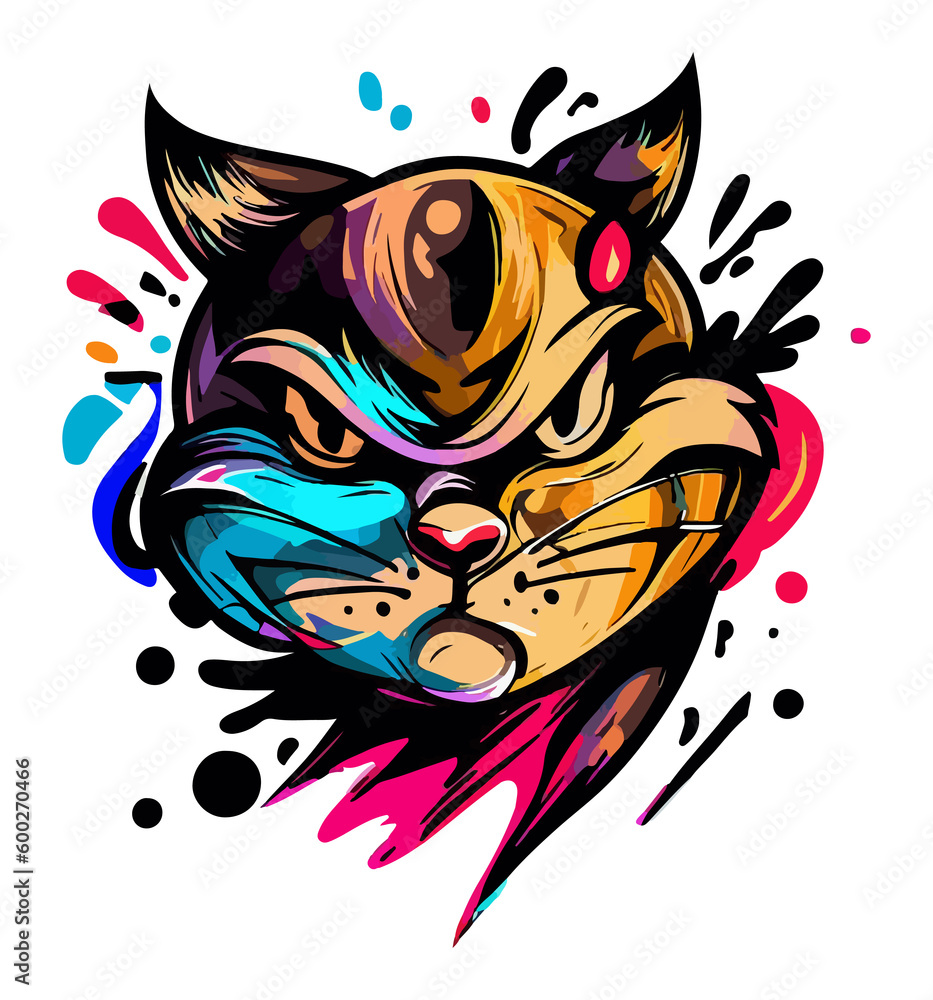 a bold style of a cat face with splash of color a bold style of a cat face with splash of color