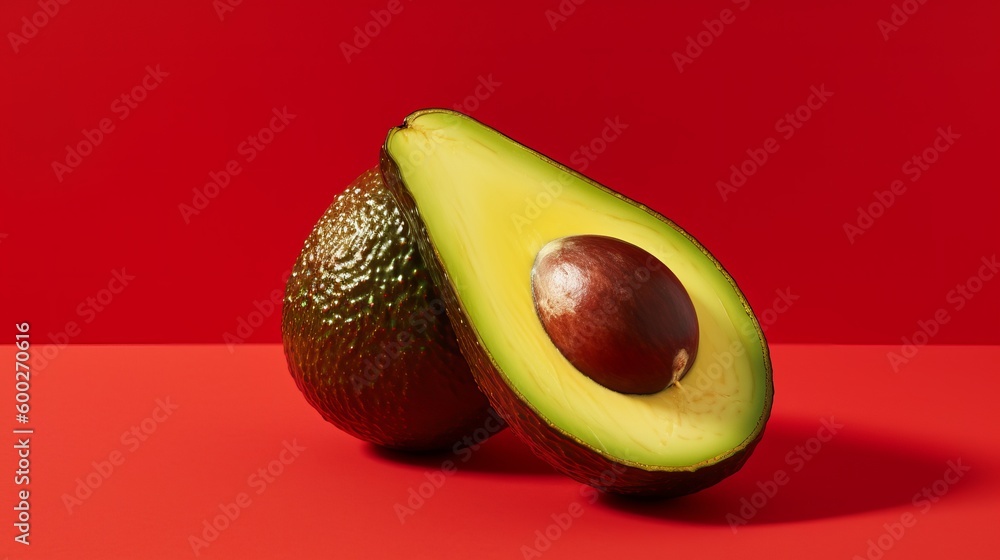 avocados on red background