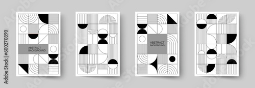 Set of minimalistic geometric posters. Modern abstract geometric patterns in Scandinavian style. Trendy covers design.