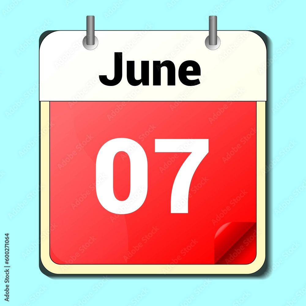 day on the calendar, vector image format, June 7 day on the calendar, vector image format, June 7