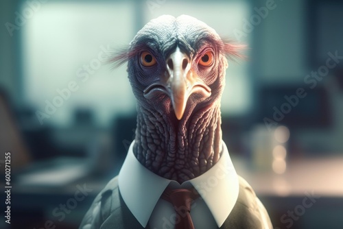 Anthropomorphic TURKEY dressed in a suit like a businessman. business concept. AI generated, human enhanced photo