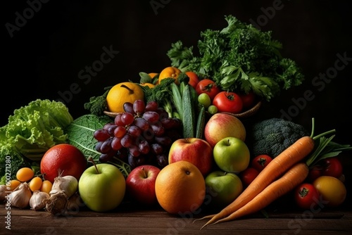 Farm fruits and vegetables during the harvest season. AI generated  human enhanced