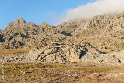 La Rotonda, starting point for hiking trails in Los Gigantes, a mountain massif in Sierras Grandes, Cordoba, Argentina, a tourist destination for hiking, trekking and climbing.