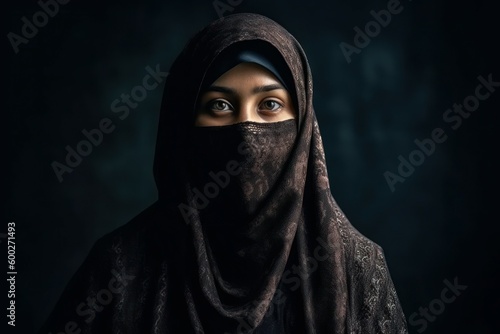 Arab woman in a burqa with a covered face. AI generated, human enhanced photo