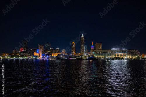 Cleveland Downtown from Lake Erie during night with illuminated skyline.  © Thomas Leikam