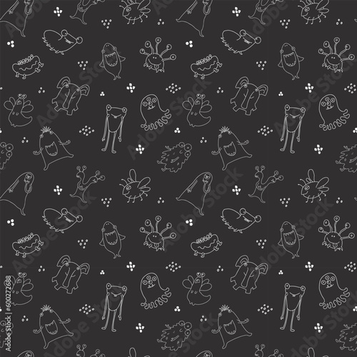 Cute monsters seamless pattern. Cartoon monsters background. Vector illustration