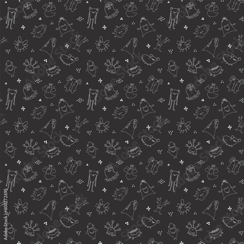 Cute monsters seamless pattern. Cartoon monsters background. Vector illustration