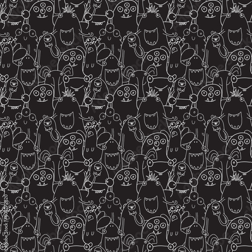 Cute monsters seamless pattern. Cartoon monsters background. Vector illustration