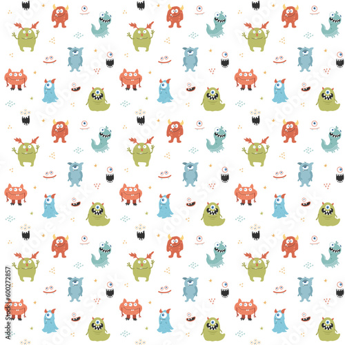 Cute monsters seamless pattern. Cartoon monsters background. Vector illustration © saint_antonio