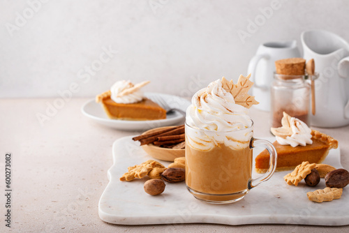 Slika na platnu Pumpkin pie latte with whipped cream and cinnamon