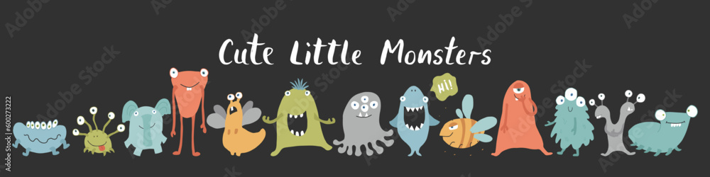 Cute monsters set. Cartoon monsters collection. Vector illustration Cute monsters set. Cartoon monsters collection. Vector illustration