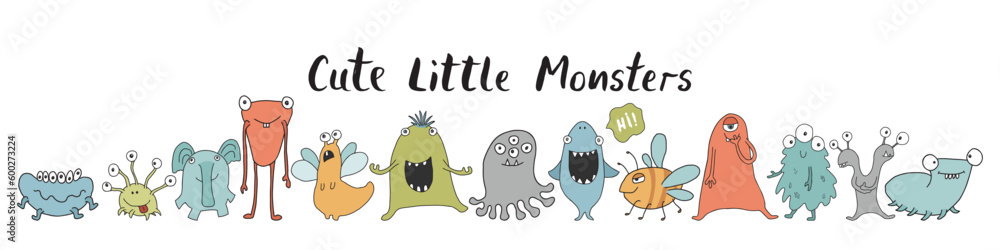 Cute monsters set. Cartoon monsters collection. Vector illustration Cute monsters set. Cartoon monsters collection. Vector illustration
