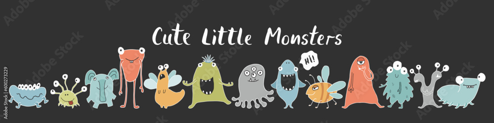Cute monsters set. Cartoon monsters collection. Vector illustration Cute monsters set. Cartoon monsters collection. Vector illustration