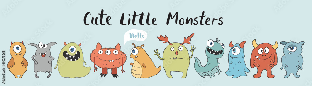 Cute monsters set. Cartoon monsters collection. Vector illustration Cute monsters set. Cartoon monsters collection. Vector illustration