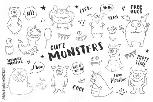 Fototapeta Naklejka Na Ścianę i Meble -  Cute monsters set. Cartoon monsters collection. Vector illustration
