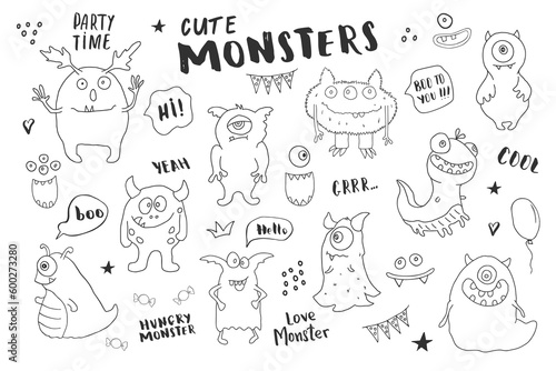 Cute monsters set. Cartoon monsters collection. Vector illustration