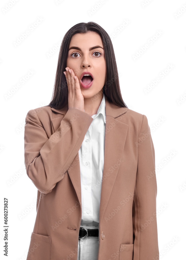 Beautiful emotional business woman on white background Beautiful emotional business woman on white background