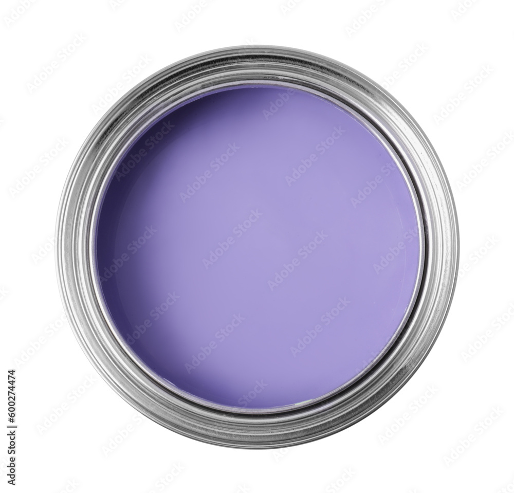 Can of lilac paint isolated on white, top view Can of lilac paint isolated on white, top view