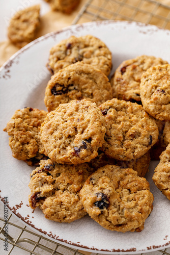 Healthy breakfast cookies with oatmeal  pecans and cranberry