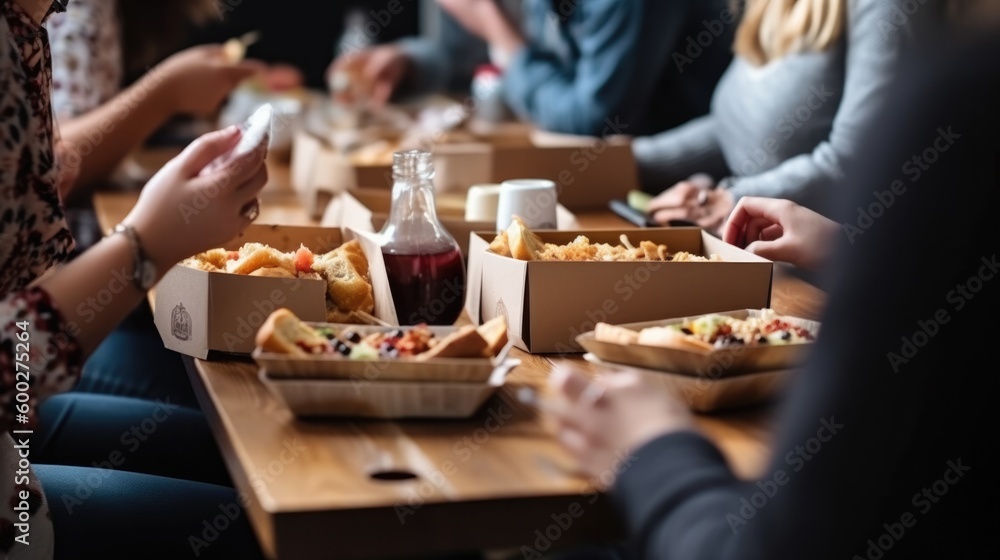 custom made wallpaper toronto digitalgroup of coworkers having a team lunch or break generative ai