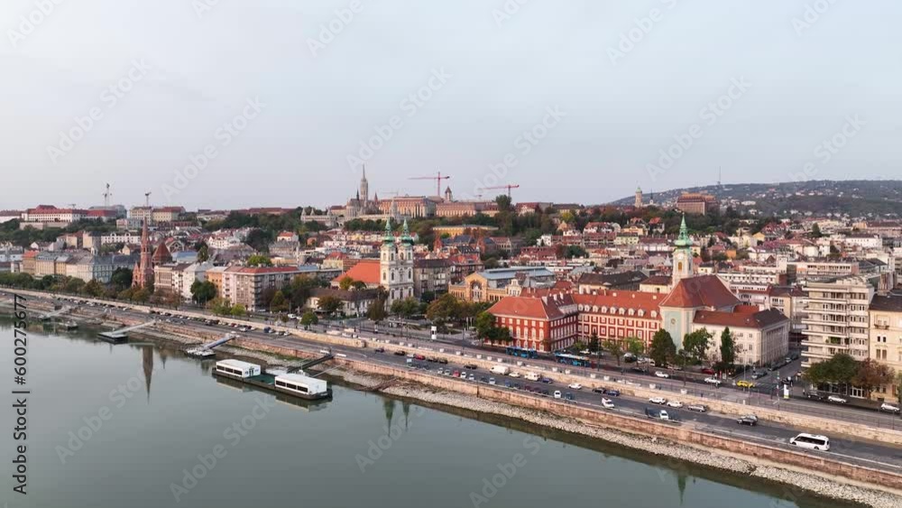 Aerial view of Budapest city skyline, Batthyany Square or Batthyany ter, a town square in Budapest. It is located on the Buda side of the Danube Aerial view of Budapest city skyline, Batthyany Square or Batthyany ter, a town square in Budapest. It is located on the Buda side of the Danube