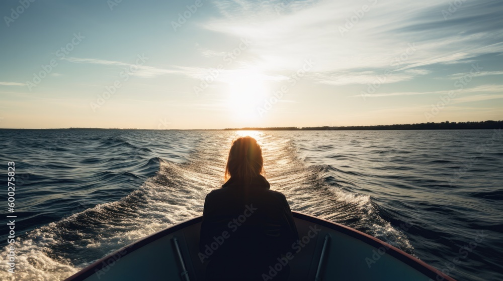 Fototapeta premium person enjoying a scenic boat ride or cruise, generative ai