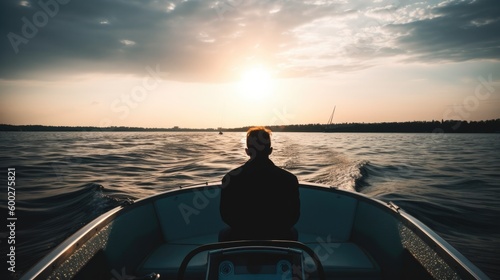 person enjoying a scenic boat ride or cruise, generative ai © ThisDesign