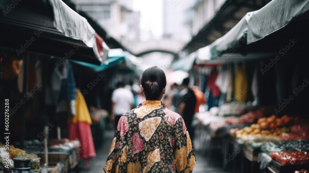 person strolling through a street market or bazaar generative ai