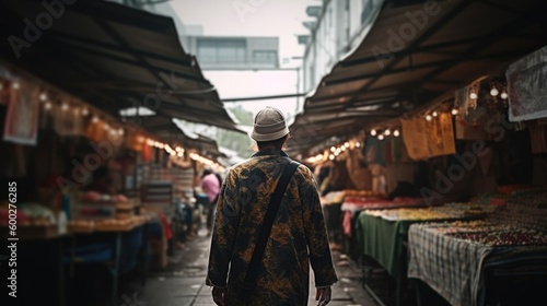 person strolling through a street market or bazaar generative ai © ThisDesign