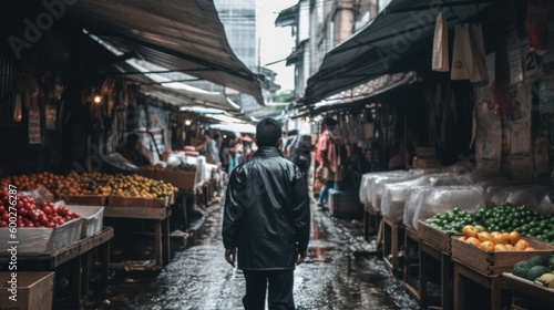 person strolling through a street market or bazaar generative ai