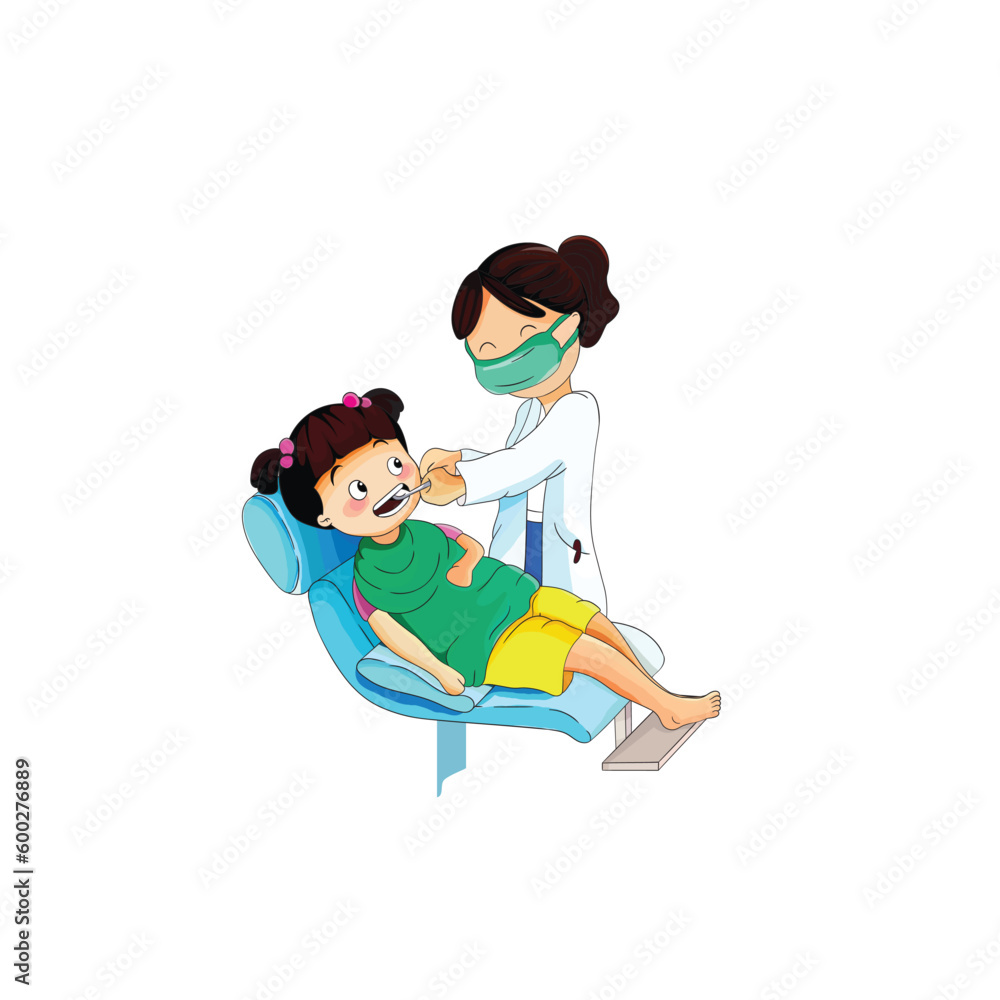 Cute little girl opening Big Mouth at the dentist cartoon isolated Cute little girl opening Big Mouth at the dentist cartoon isolated
