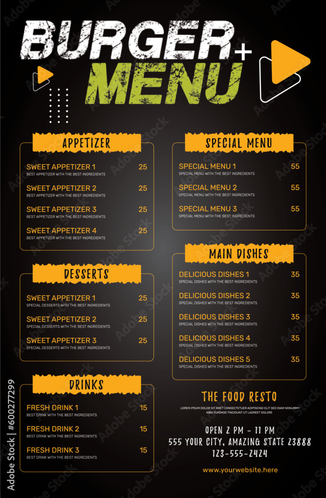 Naklejka premium Modern Restaurant Burger Menu Fast Food