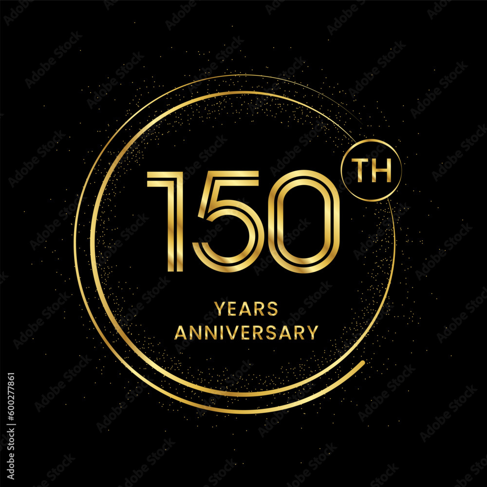 150 years anniversary with golden circle glitter and double circle line vector template