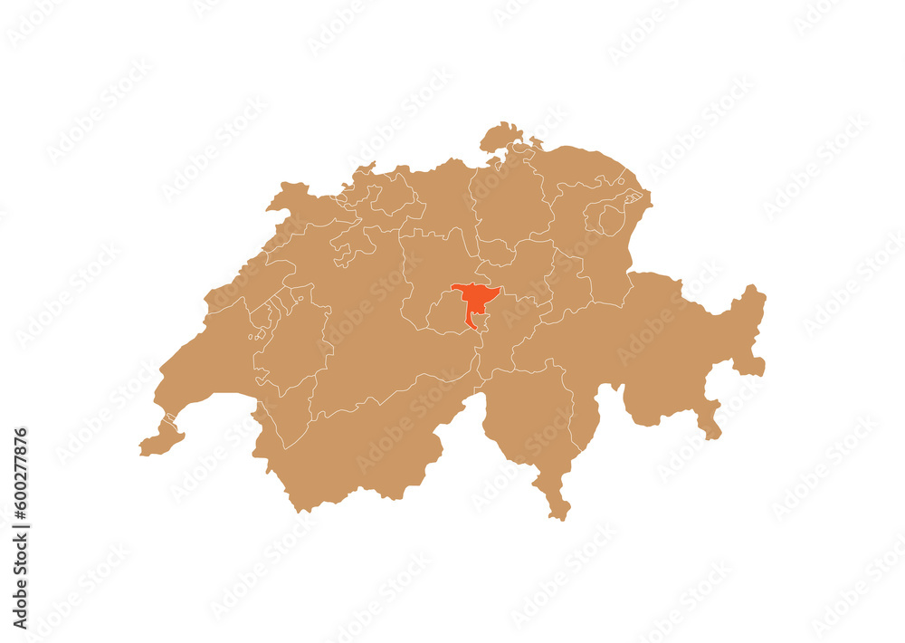 Obraz premium Map of Nidwalden on Switzerland map. Map of Nidwalden highlighting the boundaries of the canton of Nidwalden on the map of Switzerland