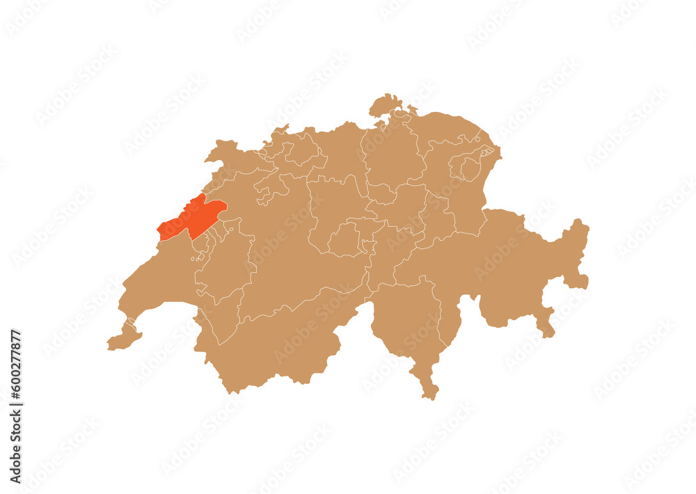 Fototapeta premium Map of Neuchâtel on Switzerland map. Map of Neuchâtel highlighting the boundaries of the canton of Neuchâtel on the map of Switzerland 