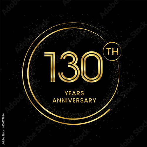 130 years anniversary with golden circle glitter and double circle line vector template