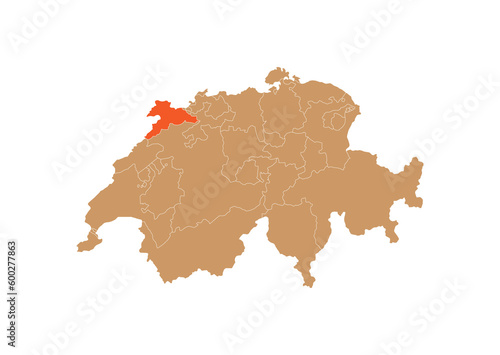 Map of Jura on Switzerland map. Map of Jura highlighting the boundaries of the canton of Jura on the map of Switzerland 