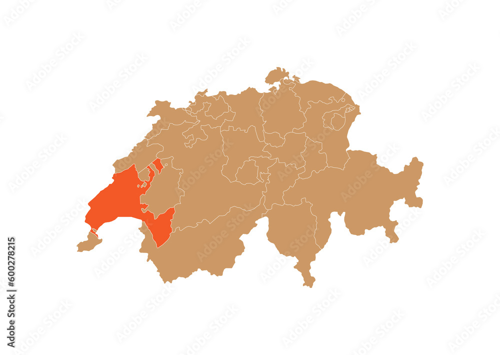 Fototapeta premium Map of Waadt on Switzerland map. Map of Waadt highlighting the boundaries of the canton of Waadt on the map of Switzerland 