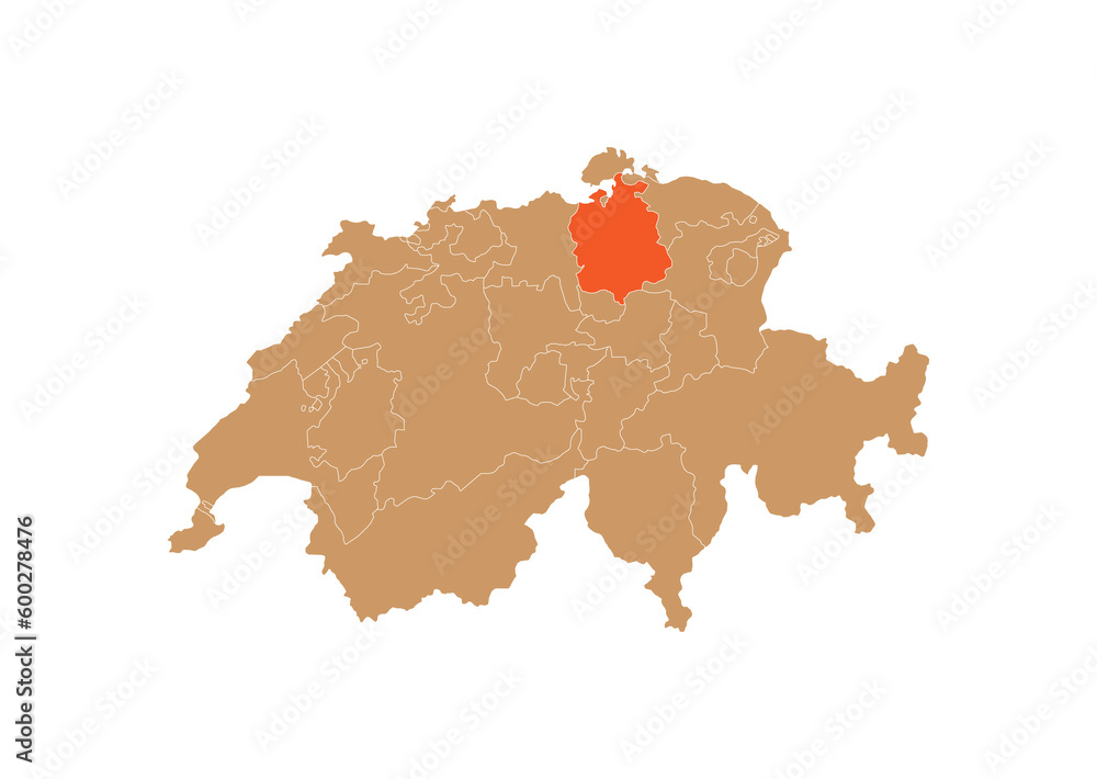 Map of Zurich on Switzerland map. Map of Zurich highlighting the