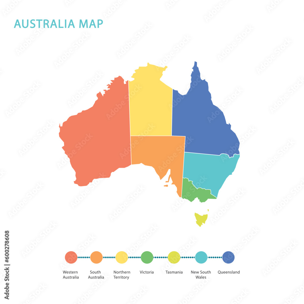 Australia map region and infographic of provinces, political maps of