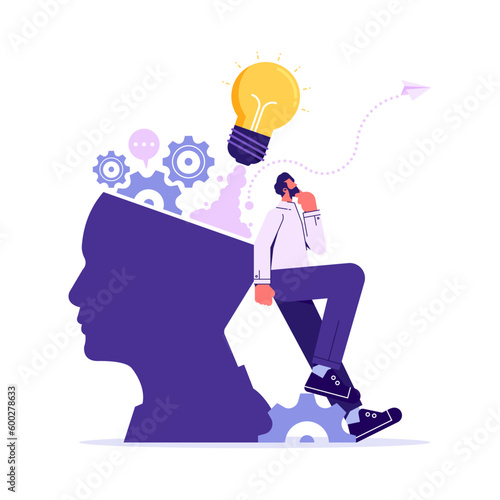 Process of human thinking, intelligence, thinking process or business analysis to get new idea concept